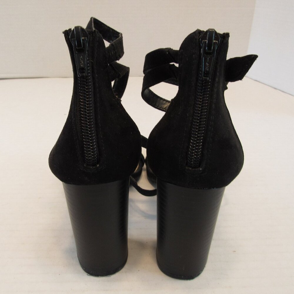 Lauren Conrad Walnut Strappy Back Zip Open Toe Block Heel Sandals Black Size 6.5 - Picture 9 of 10